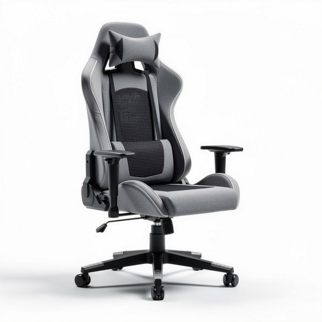 Gaming chair with adjustable lumbar support and breathable mesh fabric grey 70 x 65 x 120cm