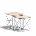 Wood and metal nested side tables set in natural finish 50 x 50 x 50cm