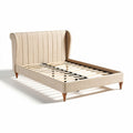 Upholstered bed frame with wooden slats and wingback headboard in beige 200 x 160 x 100cm