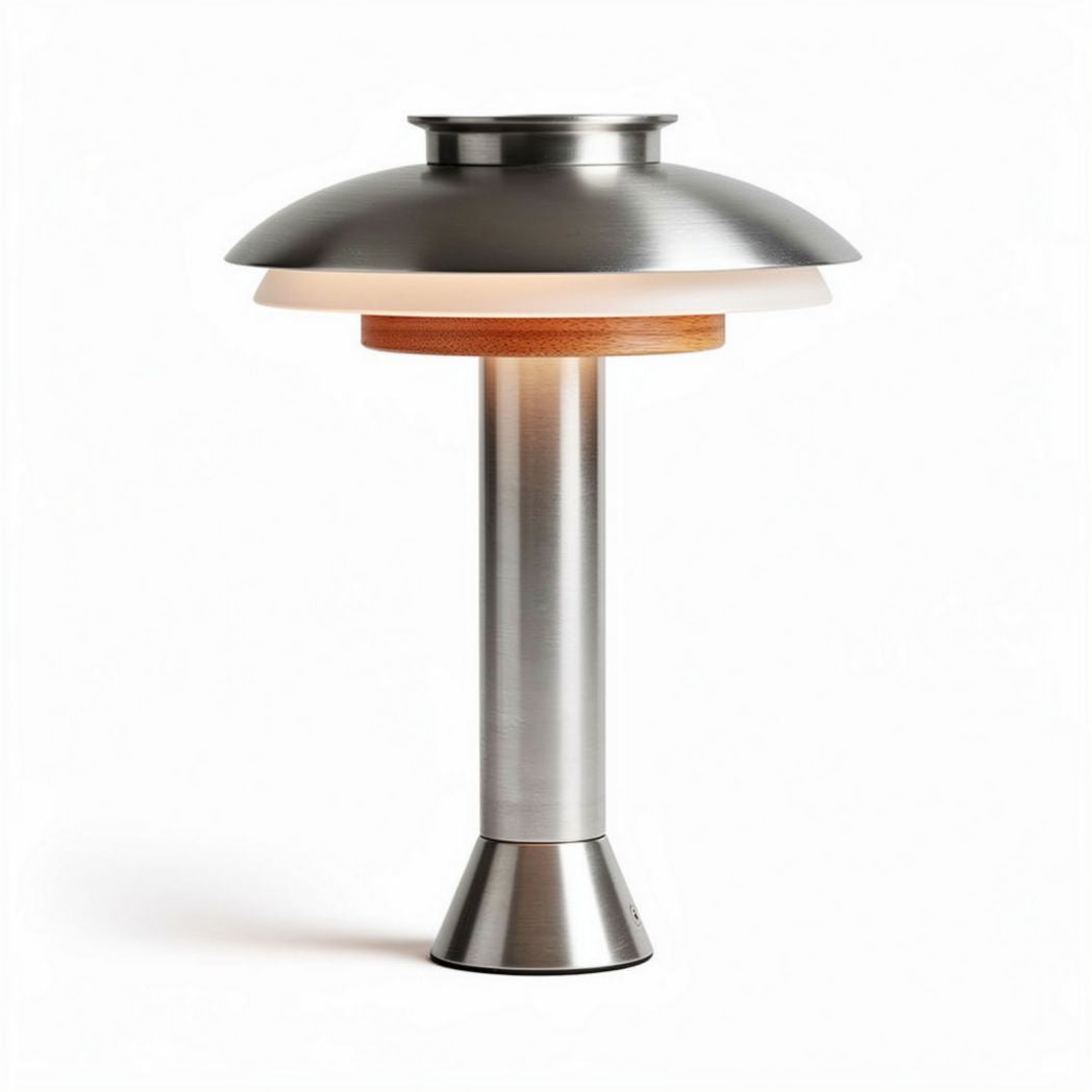 Table lamp with metal shade wood base and integrated LED light 20 x 20 x 35cm